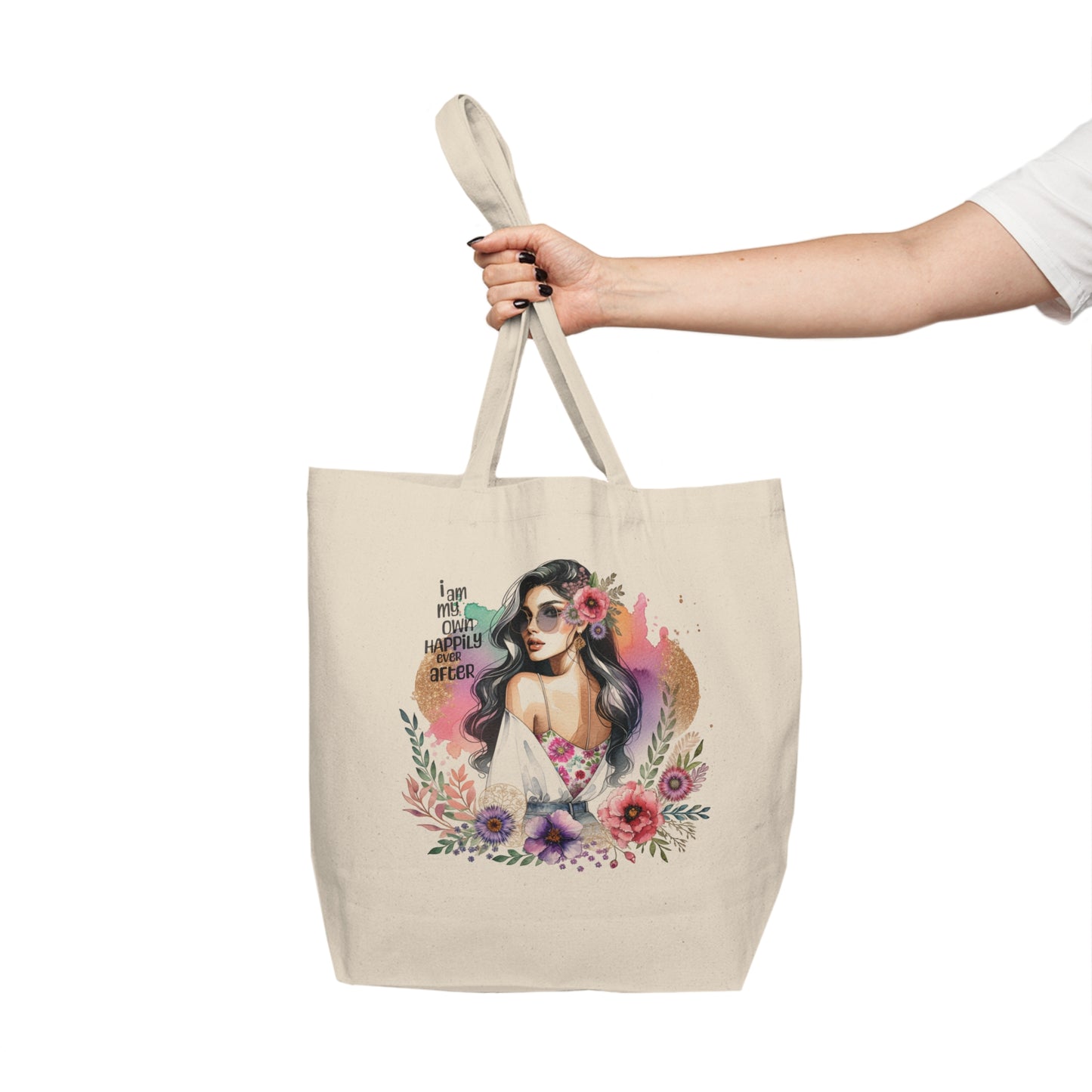 I Am My Own Happily Ever After Empowering Art Tote Bag | Beautiful Floral Design for Everyday Use, Gift for Her, Eco-friendly Shopper, Feminine Style, Statement Tote