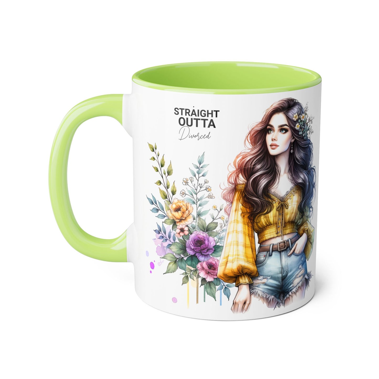 Straight Outta Divorced Humoristic Stylish Floral Accent Mug, Perfect for Coffee Lovers, Gift for Her, Home Decor, Mother's Day, Birthday, Everyday Use