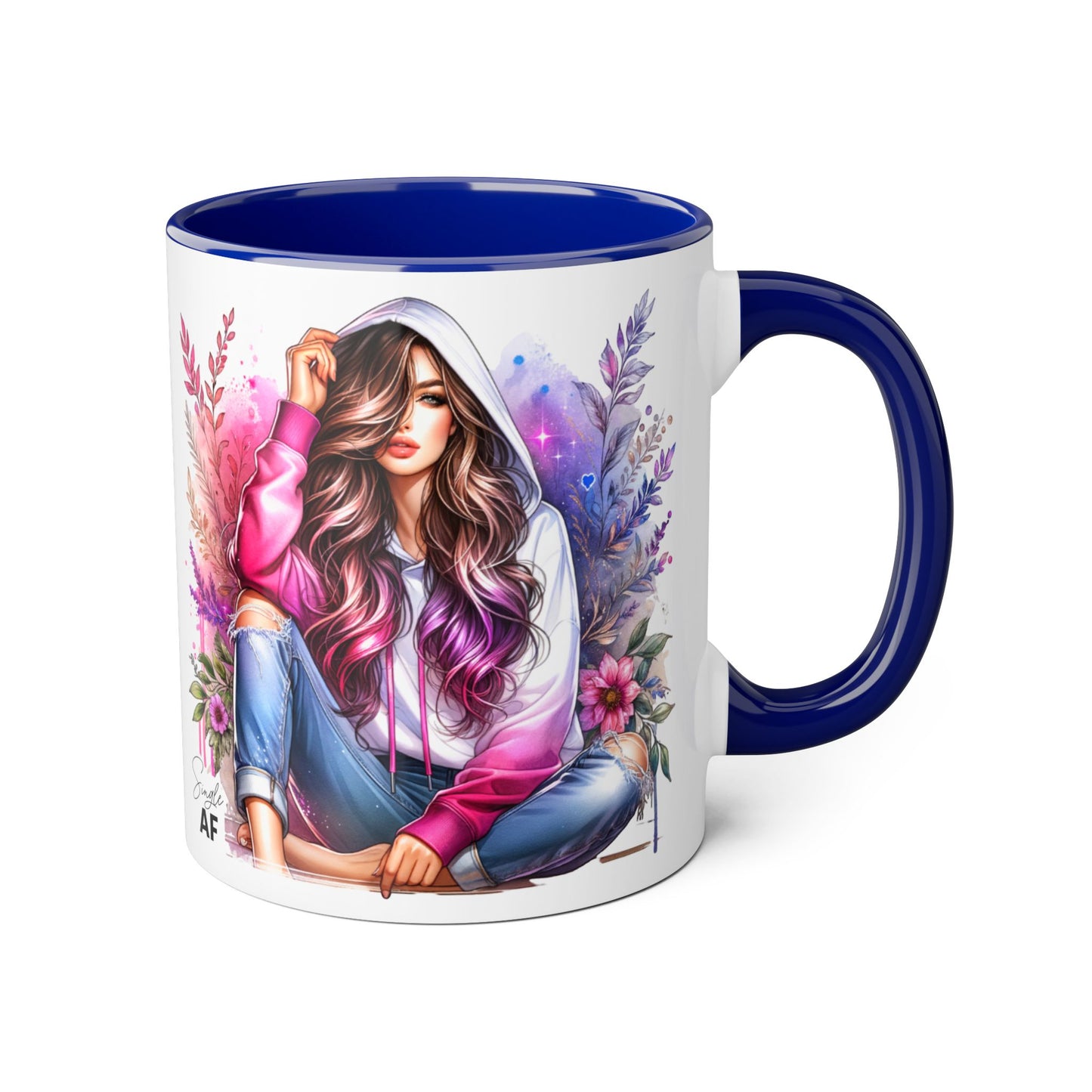 Single AF Stylish Accent Mugs for Coffee Lovers, Floral Art, Inspirational Gift, Appreciation Gift, Home Decor, Unique Mug Design