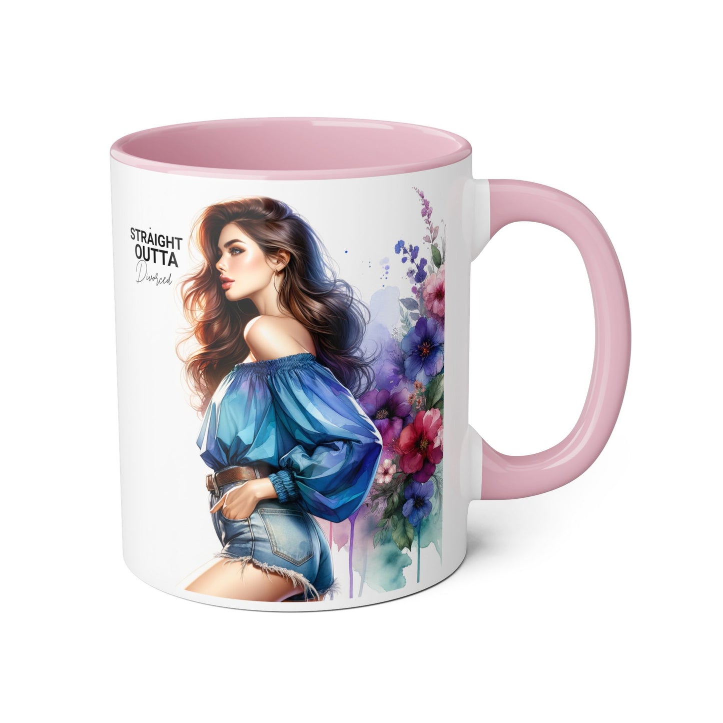 Straight Outta Divorced Humoristic Artistic Accent Mug, Personalized Gift for Coffee Lovers, Floral Design Mug, Straight Outta Mug, Creative Kitchenware, Unique Home Decor