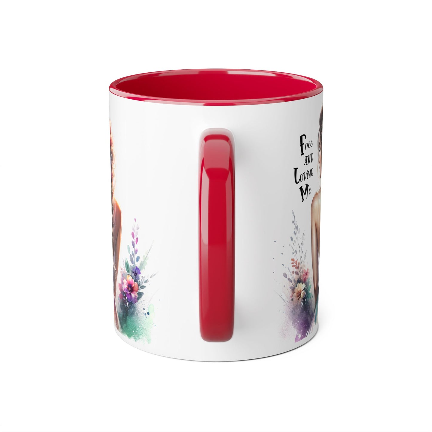 Free and Loving Me Floral Art Accent Mug - Inspirational Drinkware for Home and Gifts, Coffee Mug, Tea Cup, Birthday Present, Motivational Quote