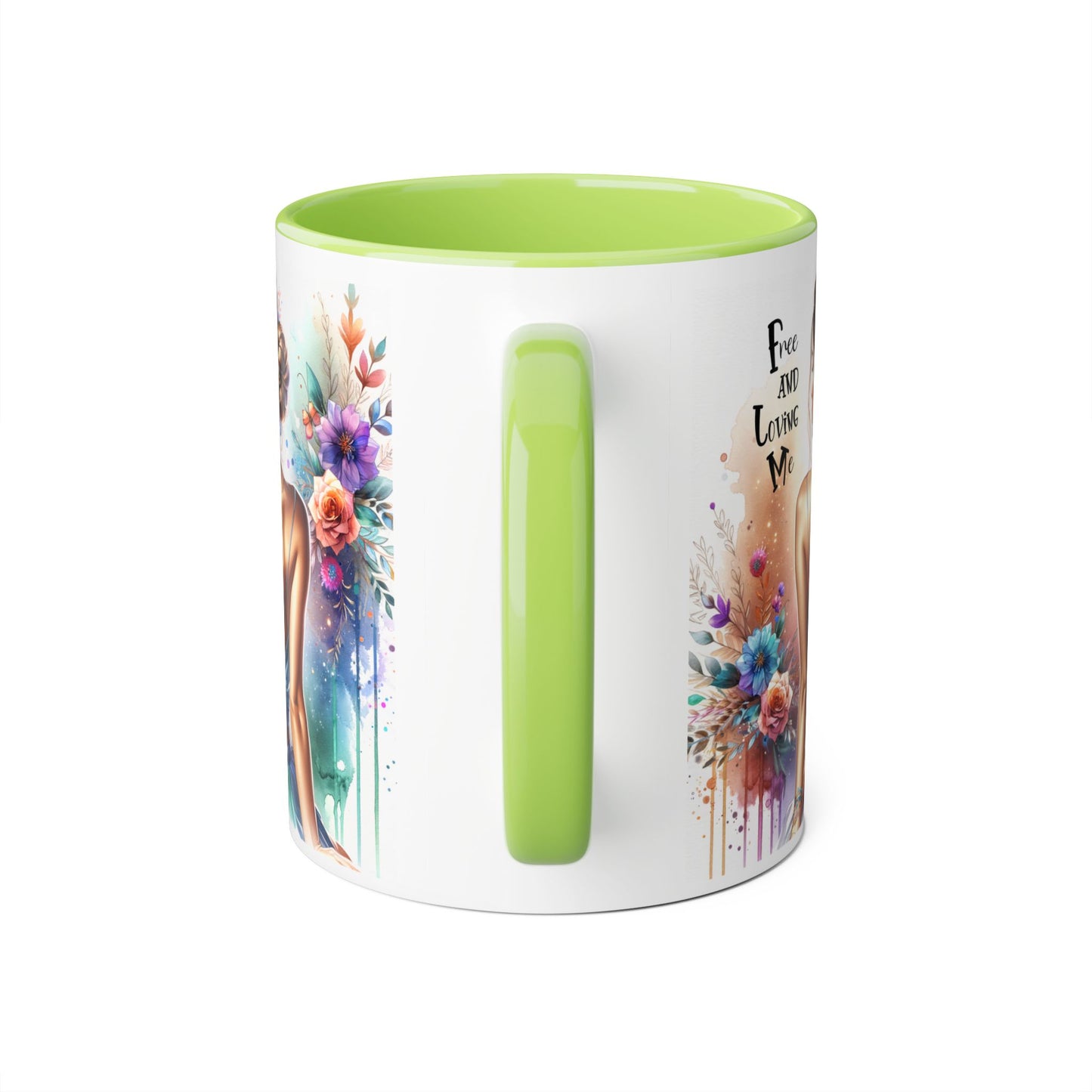 Artistic Floral Accent Mug, Free and Loving Me Ceramic Coffee Cup, Inspirational Gift, Unique Drinkware, Bohemian Style Mug