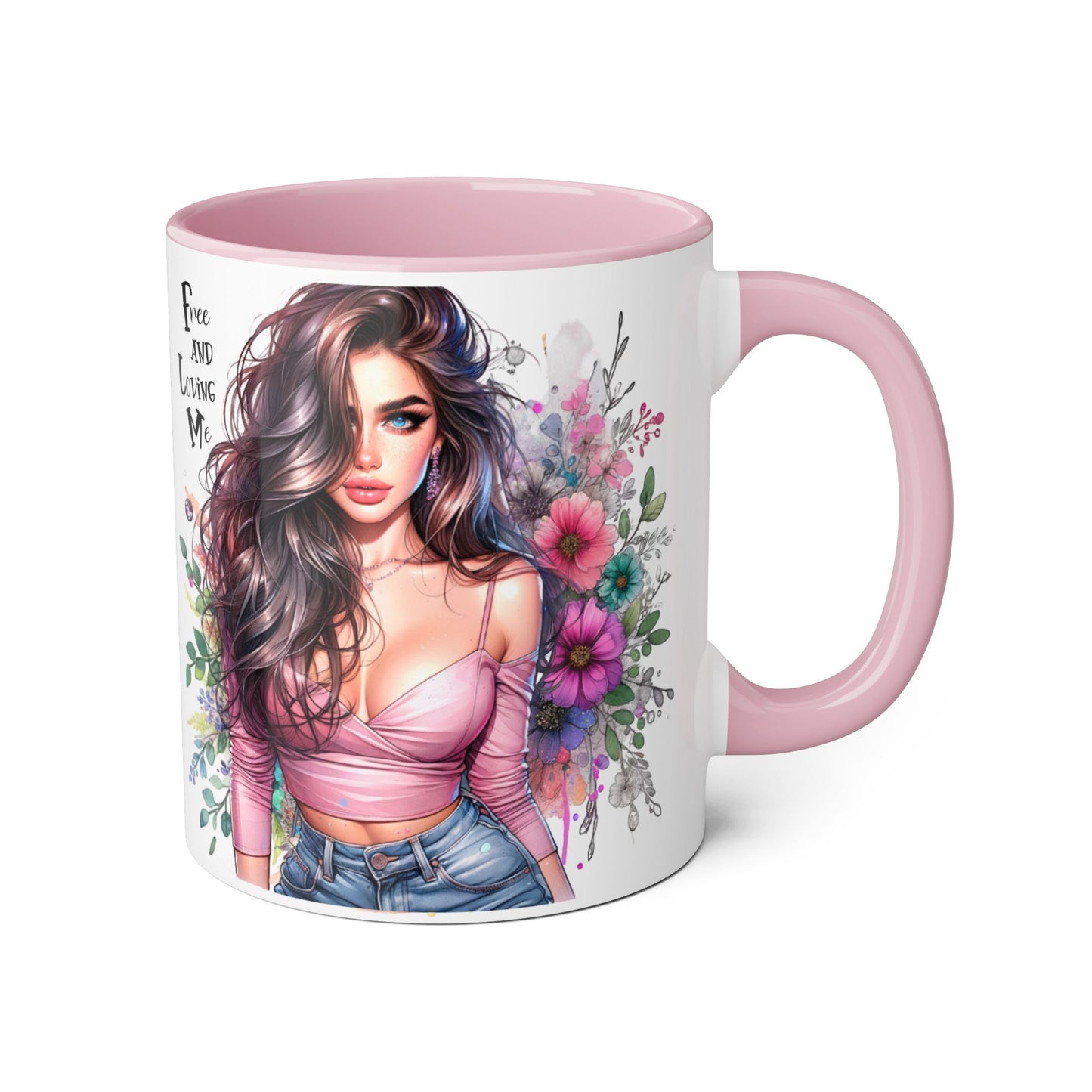 Free and Loving Me Chic Art Mug, Emotional Inspiration, Gift For Friends, Coffee Lover, Floral Design, Daily Motivation