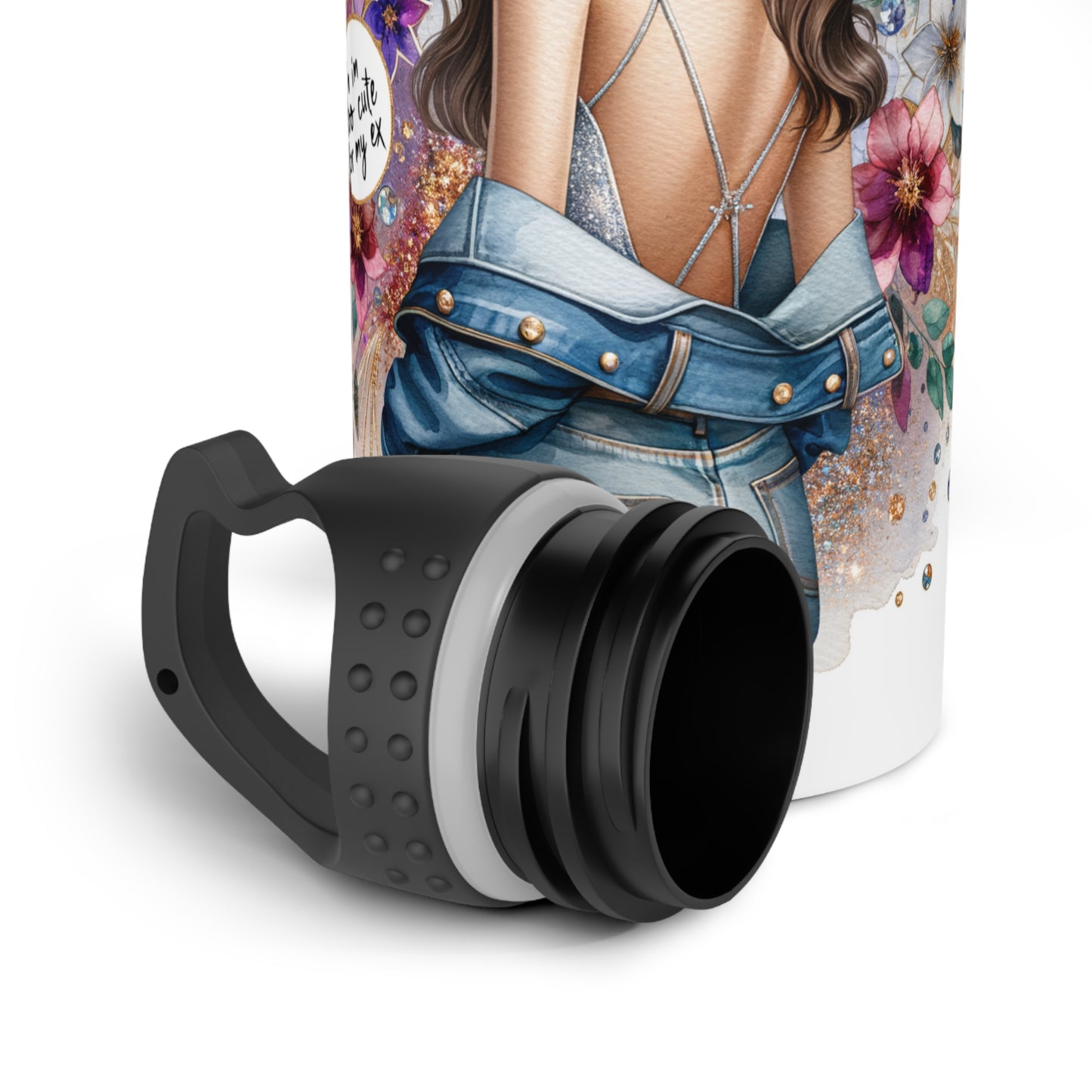 I'm Too Cute For My Ex Floral Goddess Stainless Steel Water Bottle | Eco-Friendly Drinkware, Travel Bottle, Gift for Her, Summer Essentials, Boho Style