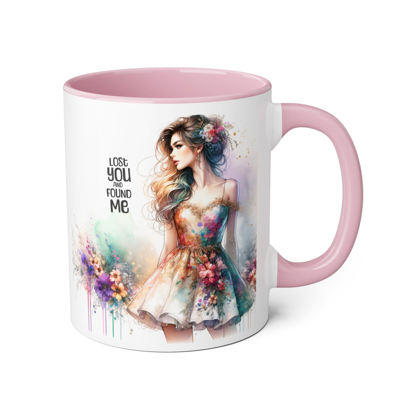 Lost You and Found Me Elegant Floral Accent Mug - Lost You Found Me, Coffee Lover Gift, Unique Drinkware, Artistic Home Decor, Empowering Message Mug