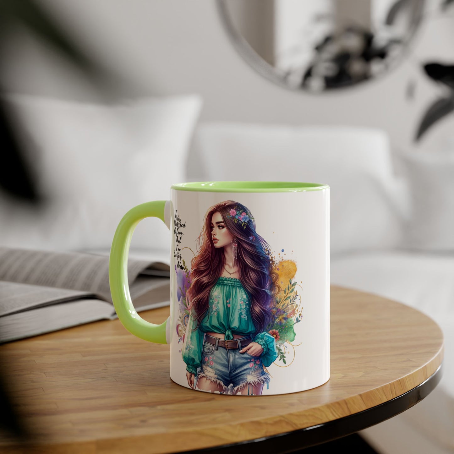 I Was Married Before But I'm Better Now Bohemian Floral Accent Mug, Inspirational Coffee Cup, Gift for Friends, Encouraging Quote, Perfect for Her, Art Lover's Mug