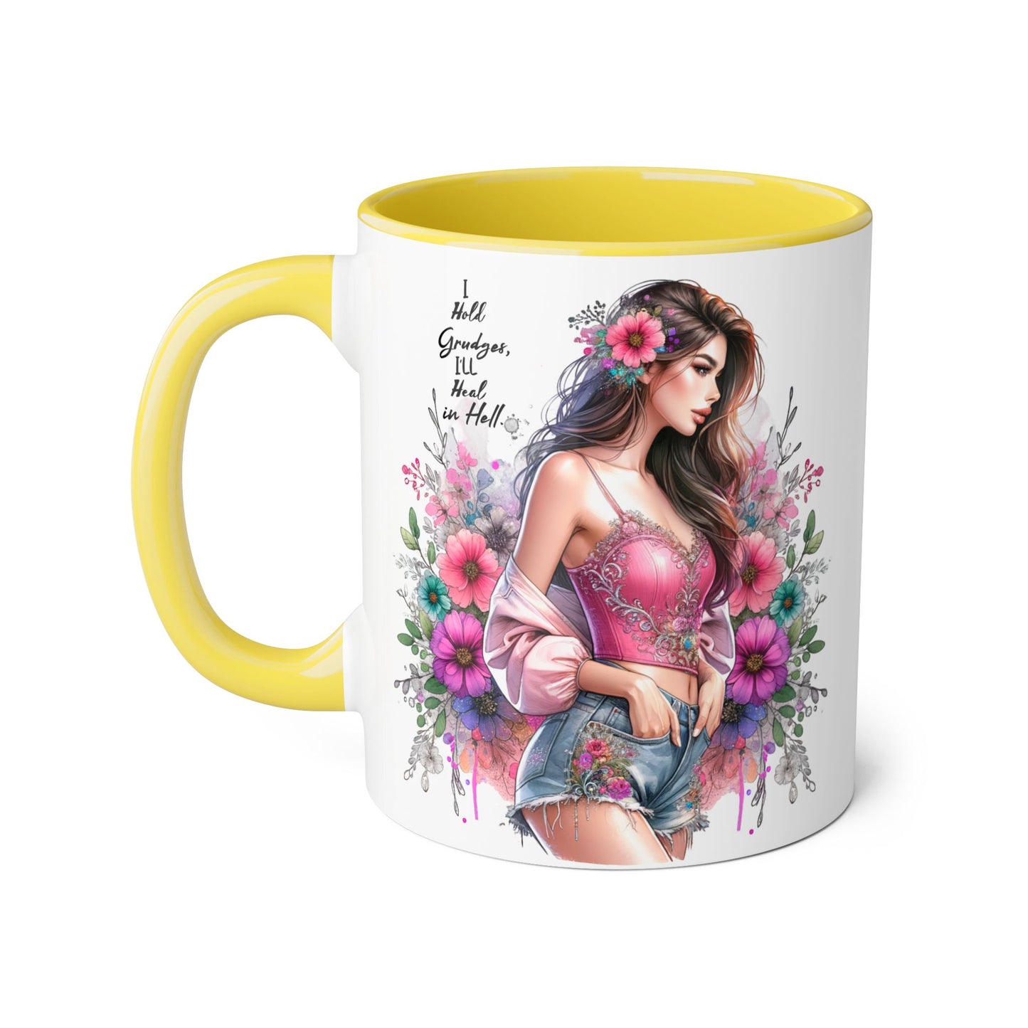 I Hold Grudges, I'll Heal in Hell Humoristic Floral Accent Mug