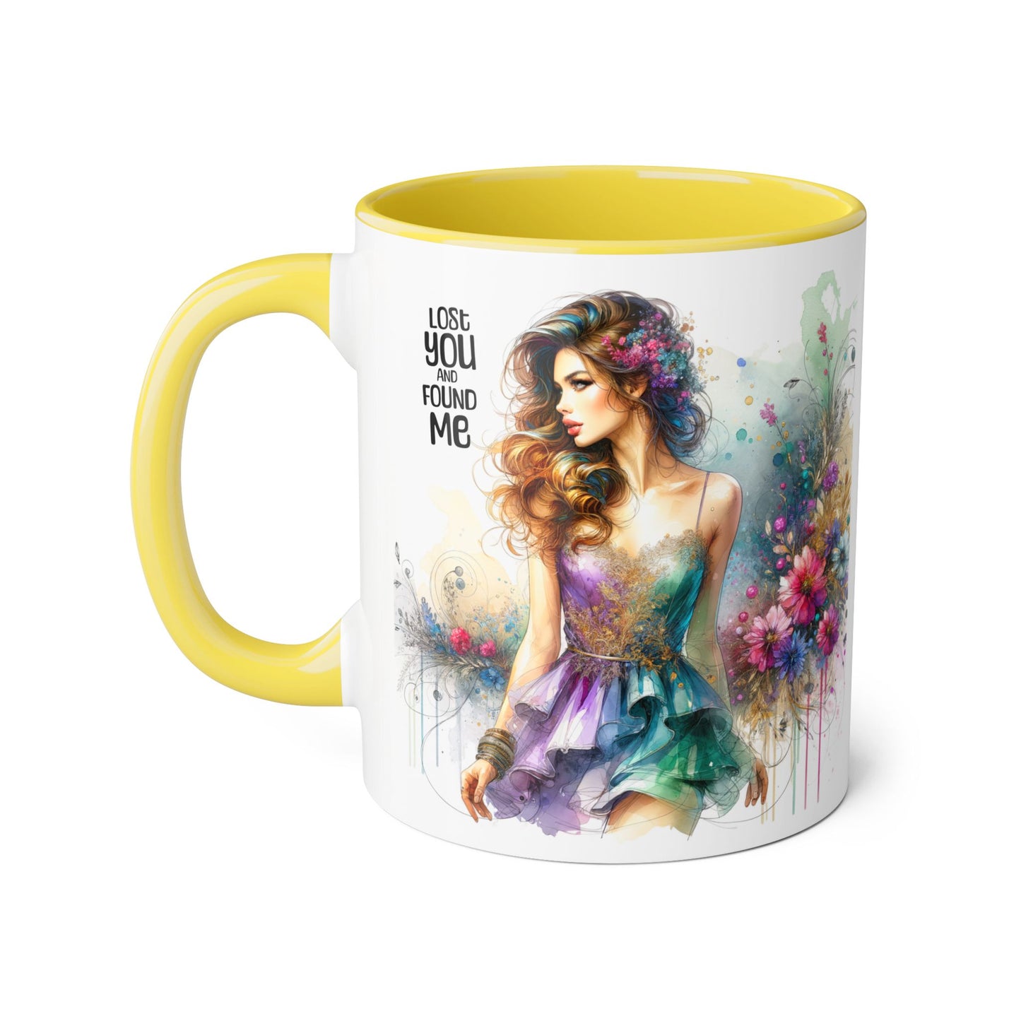 Lost You and Found Me Colorful Floral Accent Mug, Vibrant Art Coffee Cup for Flower Lovers, Inspirational Gift for Mother's Day, Chic Drinkware