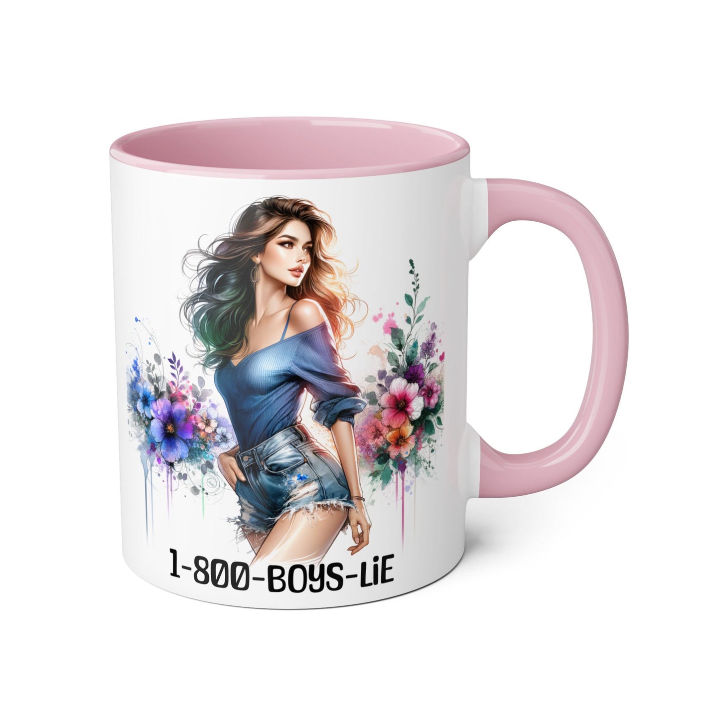 Chic Watercolor Accent Mugs, Floral Coffee Cup, Gift for Her, Trendy Drinkware, Unique Office Mug, 1-800-BOYS-LIE