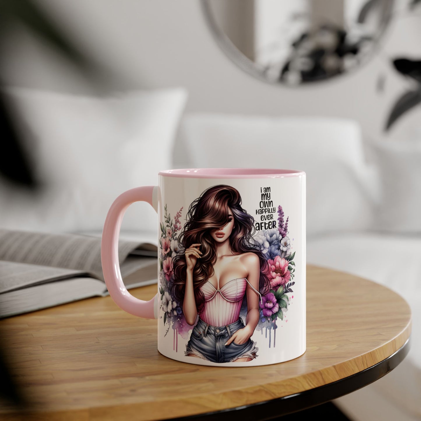I Am My Own Happily Ever After Empowered Floral Accent Mug, Encouragement Gift for Women, Inspirational Coffee Cup, Self-Love Decor, Black Handle Mug