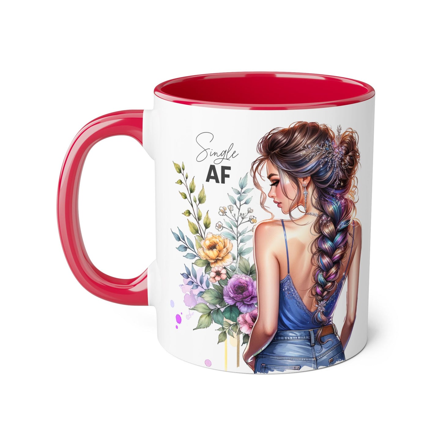 Single AF Stylish Accent Mugs for Coffee Lovers, Floral Design Mug, Gift for Her, Unique Tea Mug, Simple AF Mugs for Home Decor