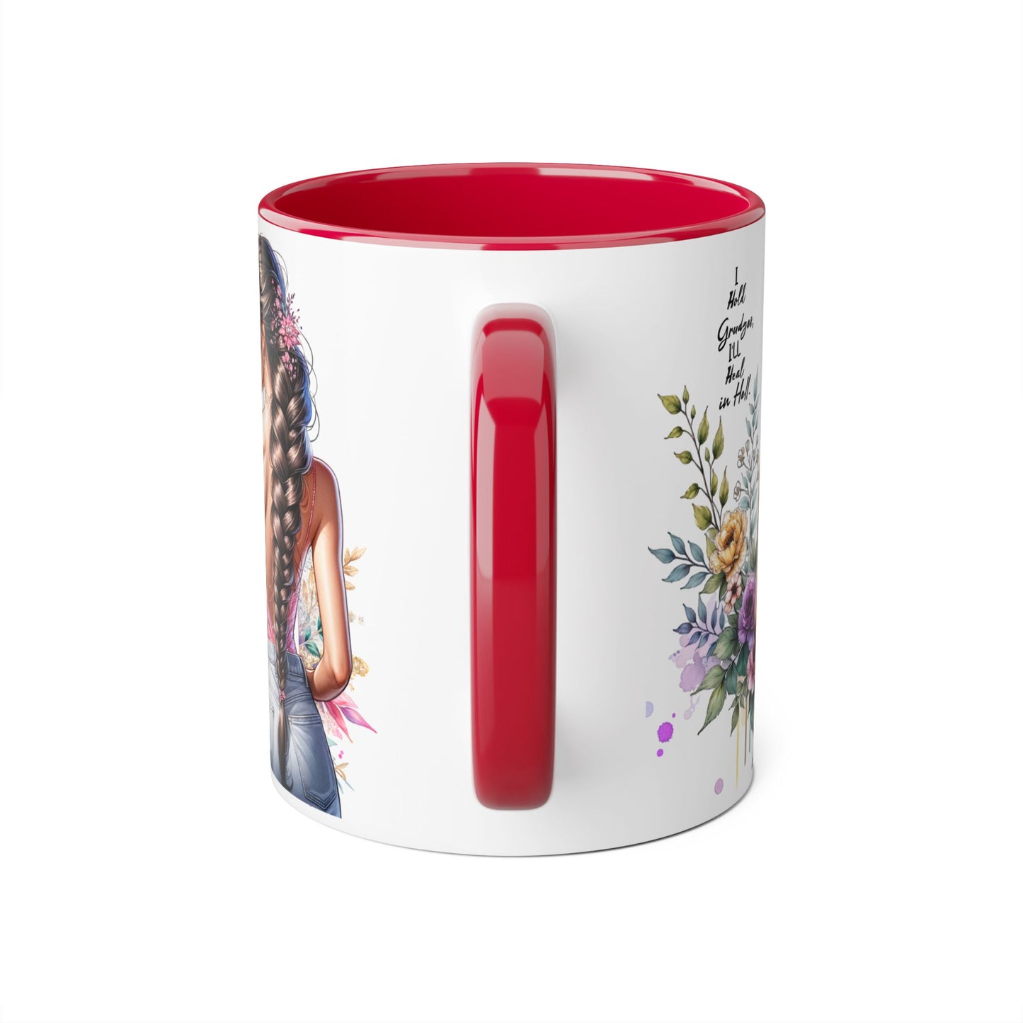 I Hold Grudges, I'll Heal in Hell Humoristic Floral Inspirational Accent Mug, 11oz, Empowering Gift, Coffee Cup, Unique Tea Mug, Birthday/Anniversary/Inspirational Gift