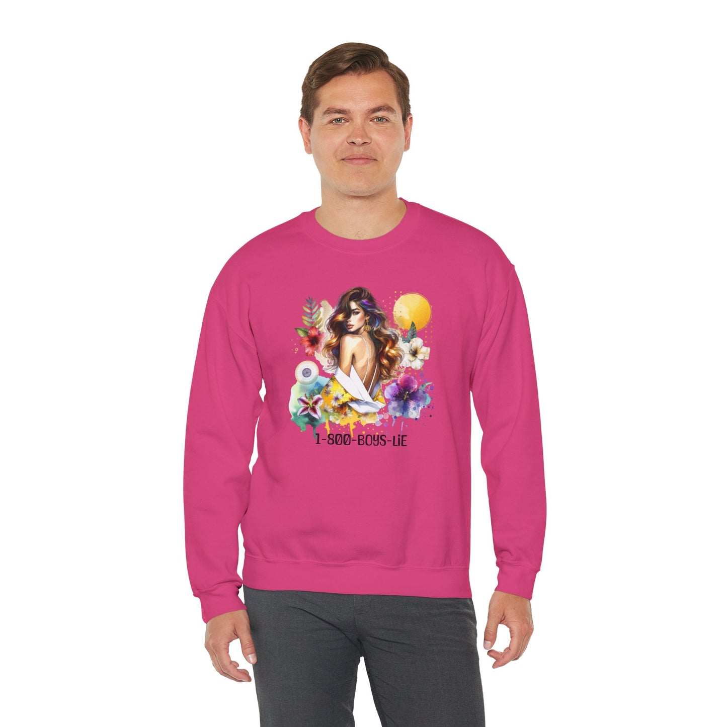 1-800-Boys-Lie Bohemian Floral Crewneck Sweatshirt, Trendy Oversized Sweater, Unique Gift for Her, Cozy Fall Apparel, Birthday & Casual Wear