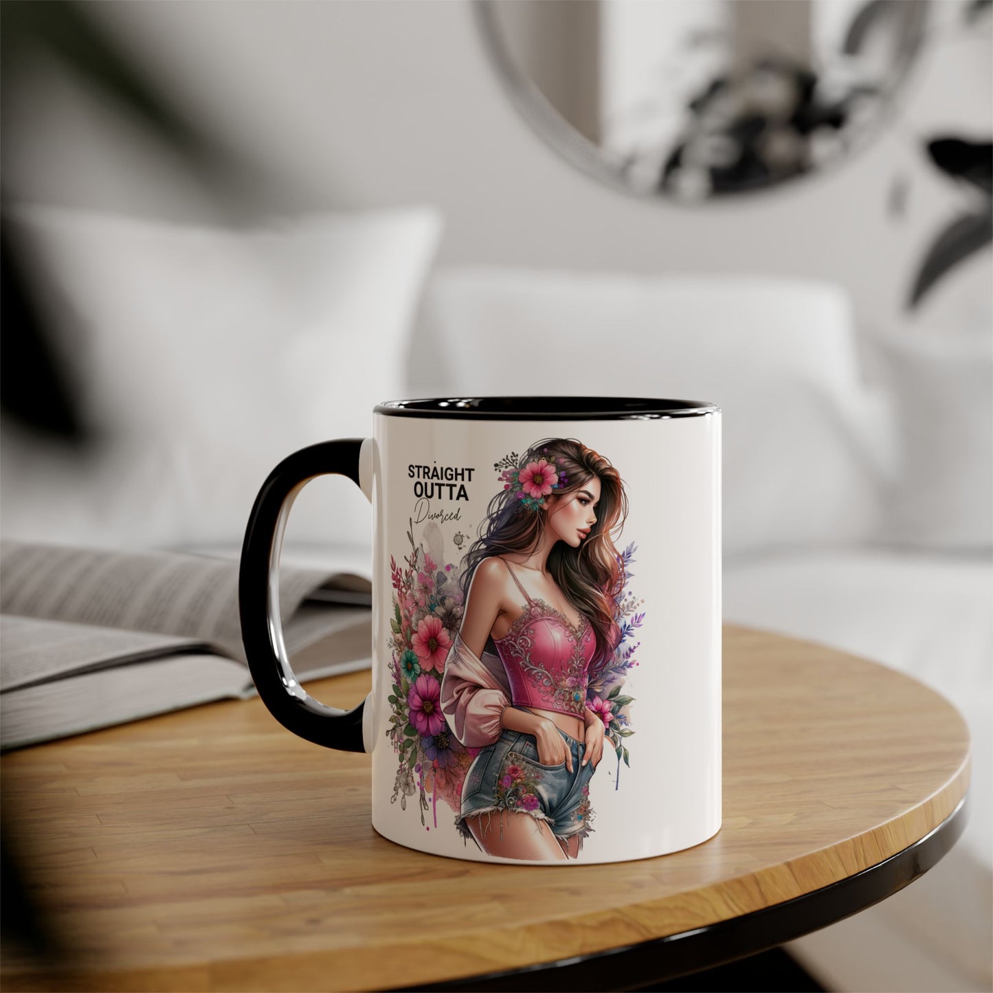 Straight Outta Divorced Humoristic Floral-Inspired Accent Mug, Perfect for Gifts, Home Decor, Coffee Lovers, Tea Enjoyers