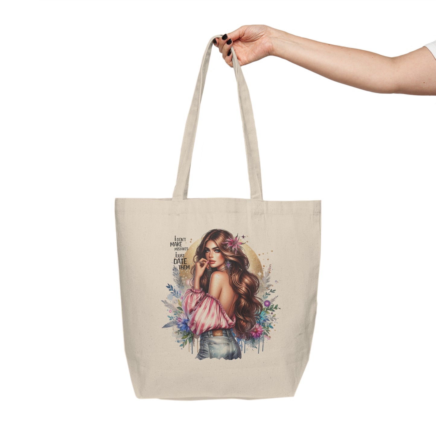 I Don`t Make Mistakes, I Just Date Them Beautiful Floral Canvas Shopping Tote, Eco-Friendly Shopping Bag, Gift for Her, Boho Tote, Summer Vibes, Everyday Essentials