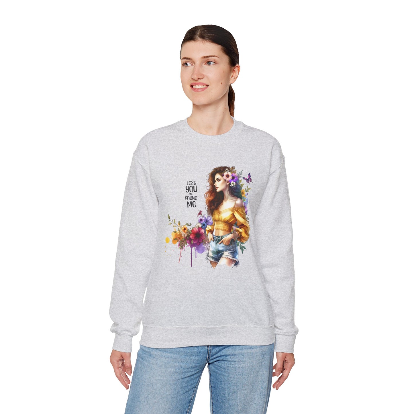 Lost You And Found Me Floral Art Crewneck Sweatshirt, Cozy Unisex Sweater, Gift for Her, Spring Fashion, Inspirational Quote Apparel