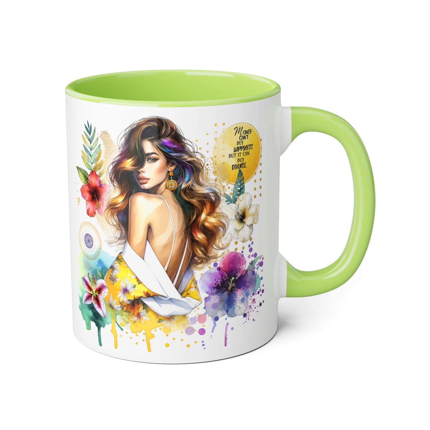 Money Can't Buy Happiness But It Can Buy Divorce Accent Mugs, 11oz