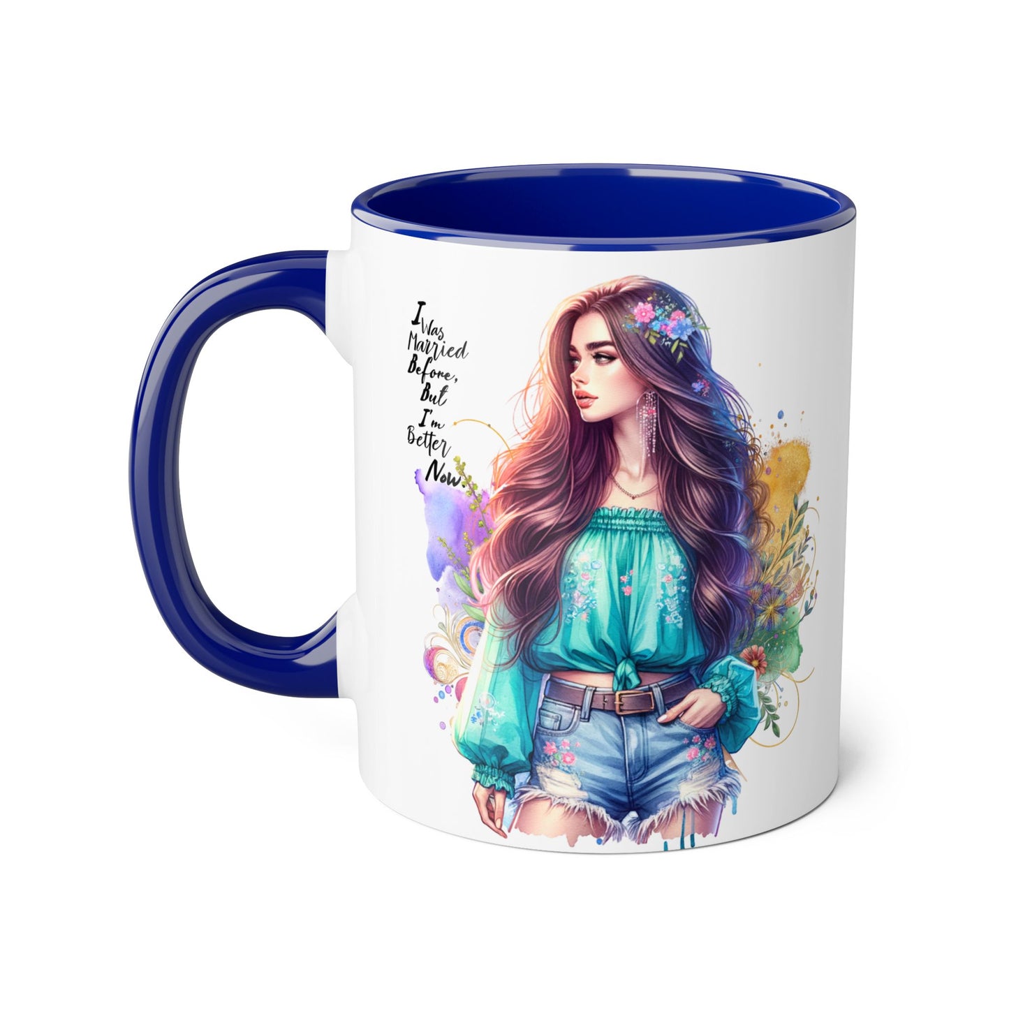 I Was Married Before But I'm Better Now Bohemian Floral Accent Mug, Inspirational Coffee Cup, Gift for Friends, Encouraging Quote, Perfect for Her, Art Lover's Mug