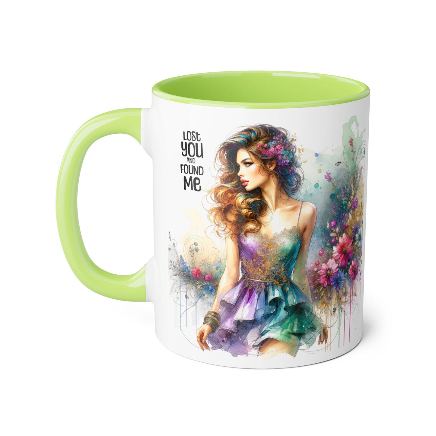Lost You and Found Me Colorful Floral Accent Mug, Vibrant Art Coffee Cup for Flower Lovers, Inspirational Gift for Mother's Day, Chic Drinkware