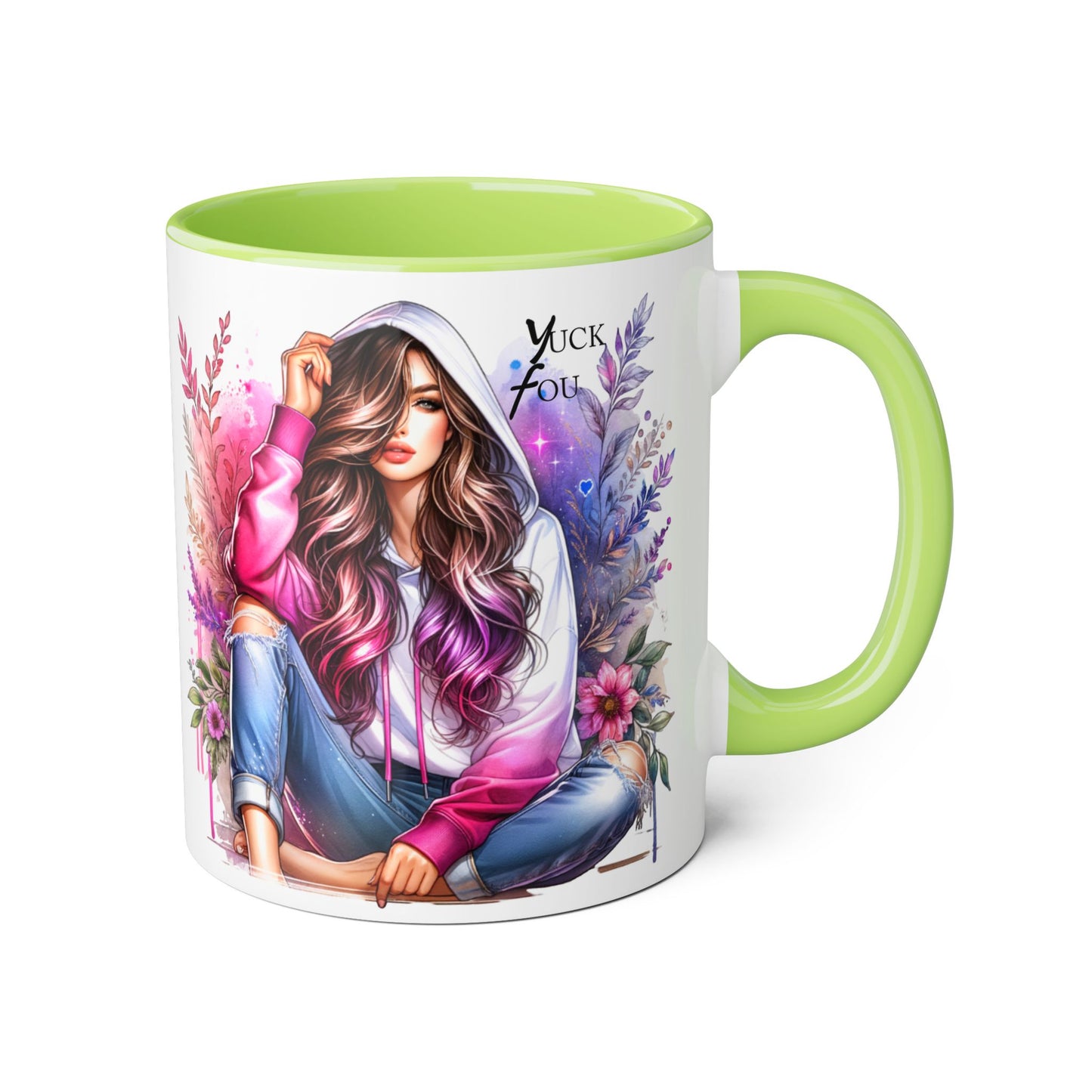 Yuck Fou Chic Floral Accent Mug, Inspirational Coffee Cup, Gift for Her, Relaxing Tea Mug, Boho Style Drinkware, Unique Home Decor