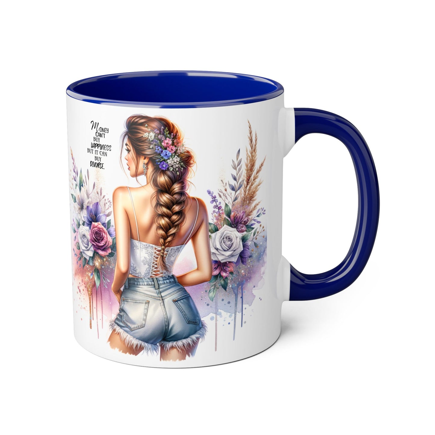 Money Can't Buy Happiness But It Can Buy Divorce Humoristic Floral Art Accent Mug, Inspirational Gift for Her, Coffee Cup with Quotes, Unique Ceramic Drinkware, Mother's Day Present