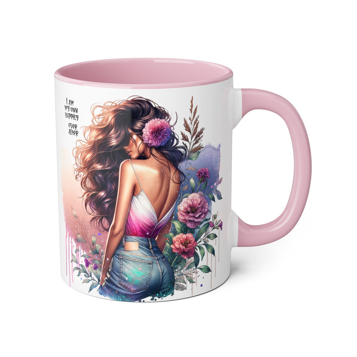 Boho Floral Accent Mug - 11oz - Inspirational "I Am My Own Happily Ever After " Design