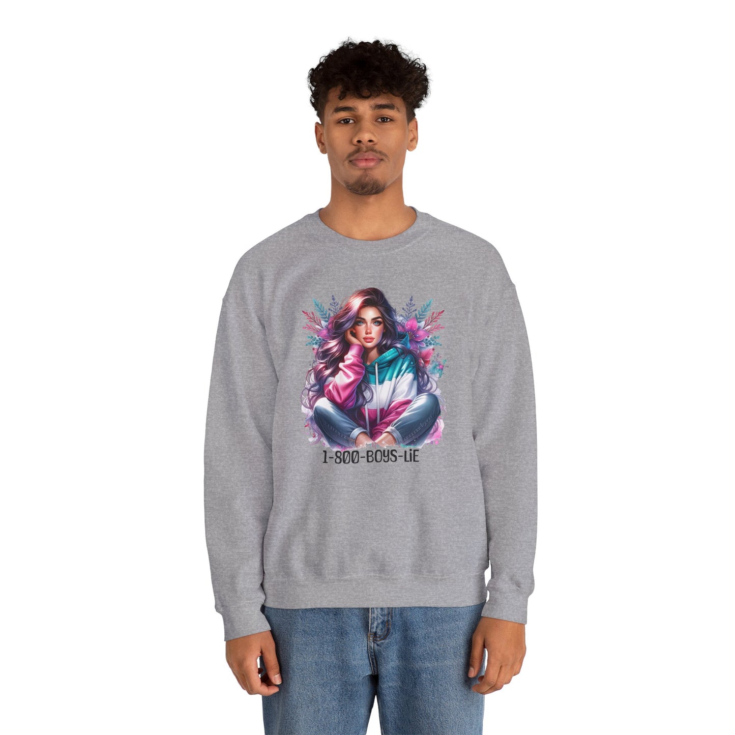 Chic Graphic Crewneck Sweatshirt - 1-800-BOYS-LIE, Cozy Sweatshirt, Fashion Sweatshirt, Casual Wear, Unique Gift, Trendy Outfit