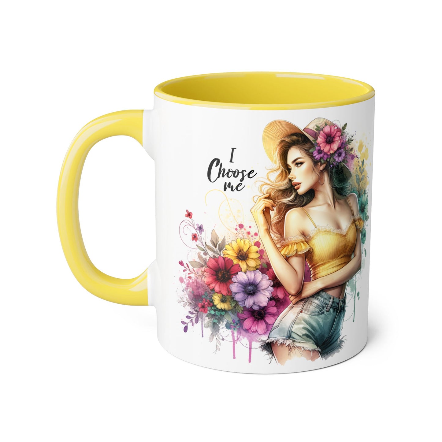 I Choose Me Chic Floral Accent Mug, Inspirational Gift for Her, Coffee Tea Lover, Birthday Present, Colorful Art Mug
