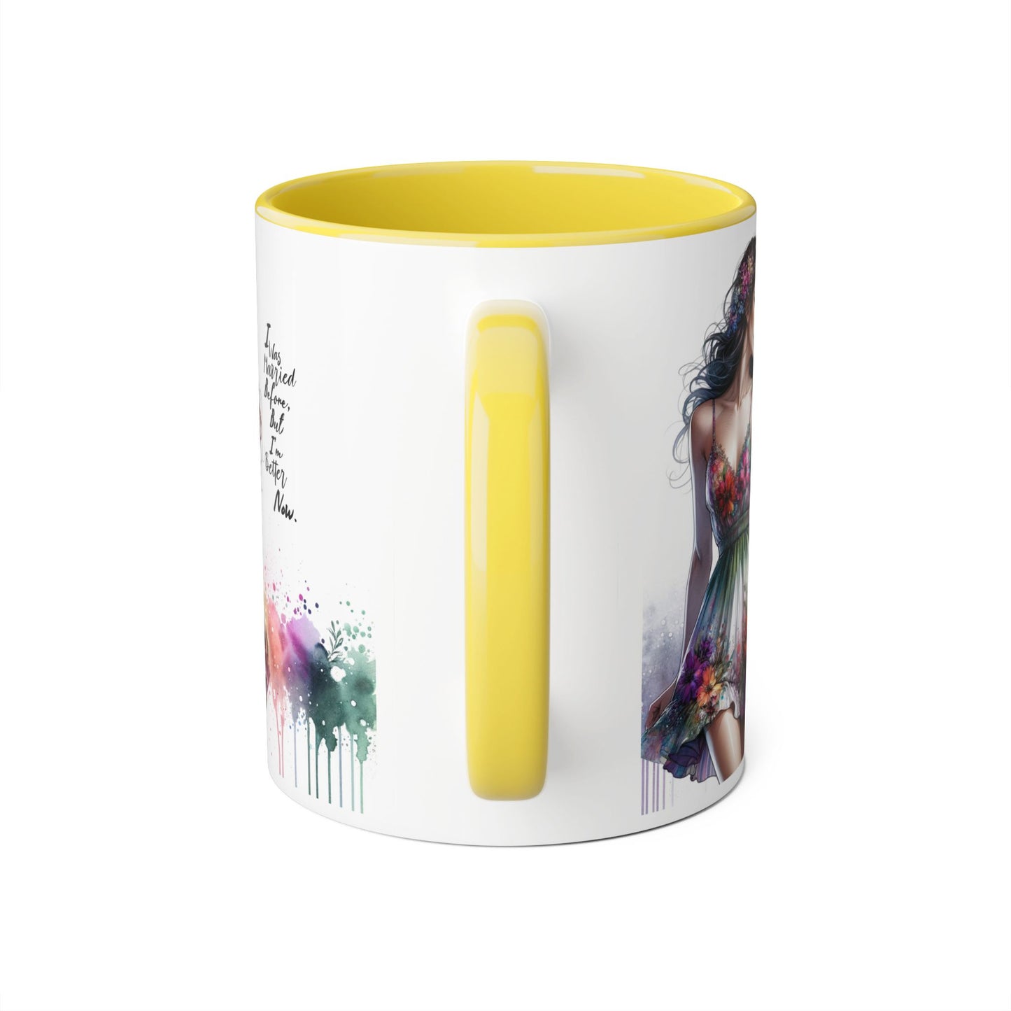 I Was Married Before But I'm Better Now Humoristic Floral Art Accent Mug, Inspirational Coffee Cup, Unique Gift for Her, Spring Decor, Creative Homeware