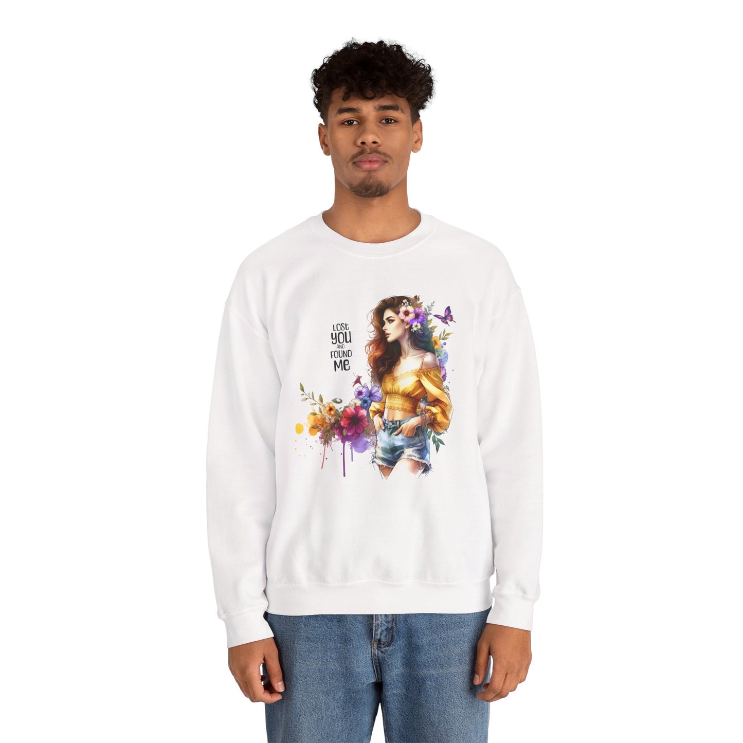 Lost You And Found Me Floral Art Crewneck Sweatshirt, Cozy Unisex Sweater, Gift for Her, Spring Fashion, Inspirational Quote Apparel