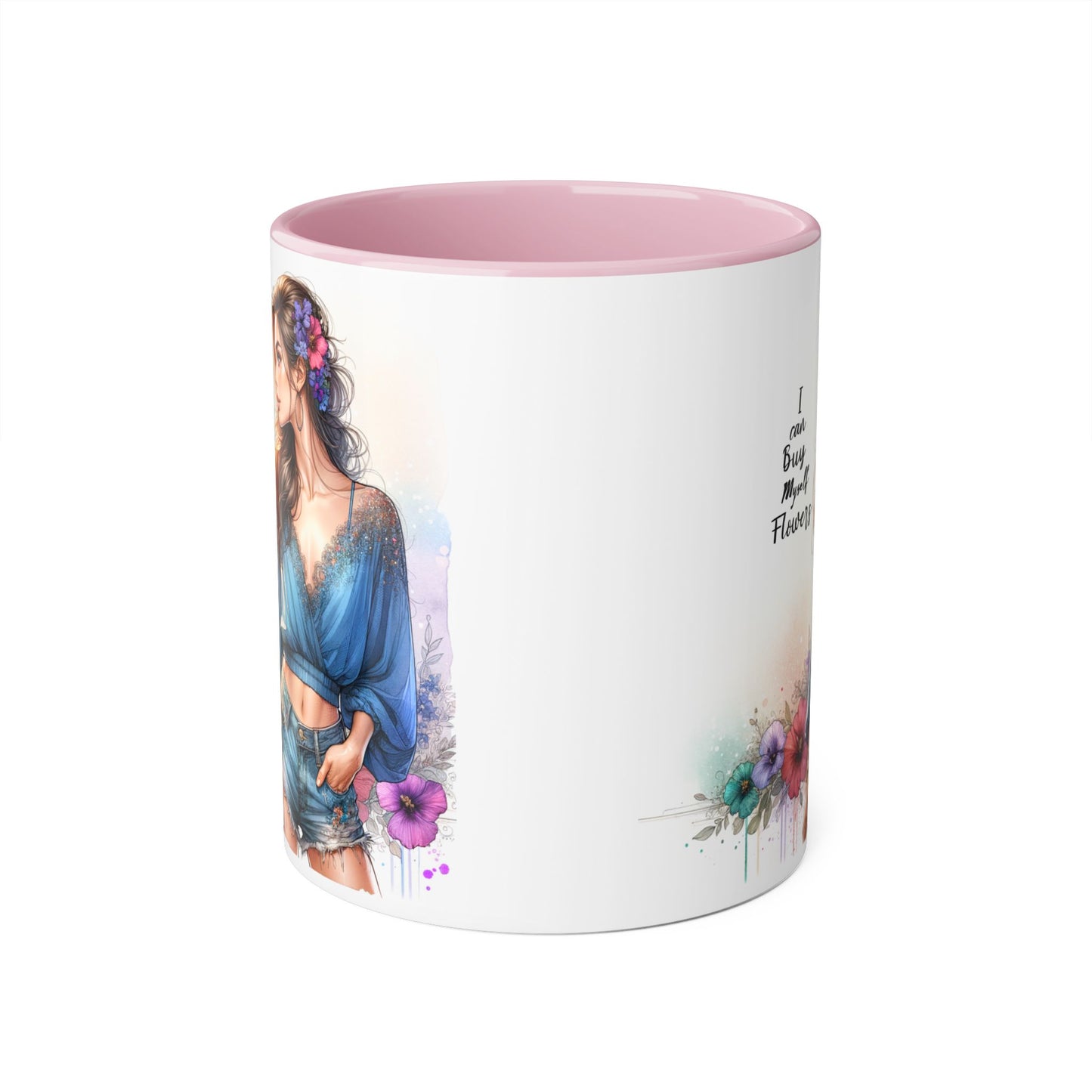 Chic Floral Accent Mug | I Can Buy My Own Flowers | Gift for Her, Coffee Cup, Art Mug, Inspirational Drinkware, Stylish Tea Mug