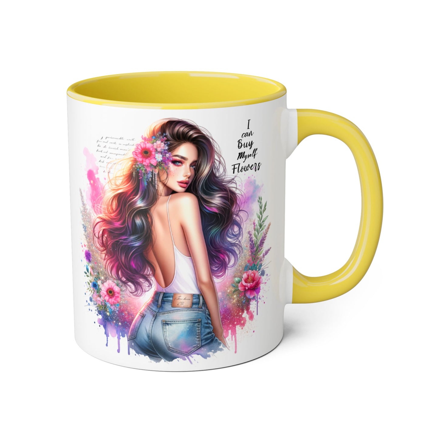 I Can Buy Myself Flowers Floral Art Coffee Mug, Botanical Gift for Her, Colorful Mug for Tea, Art Lover Present, Inspirational Quote Cup