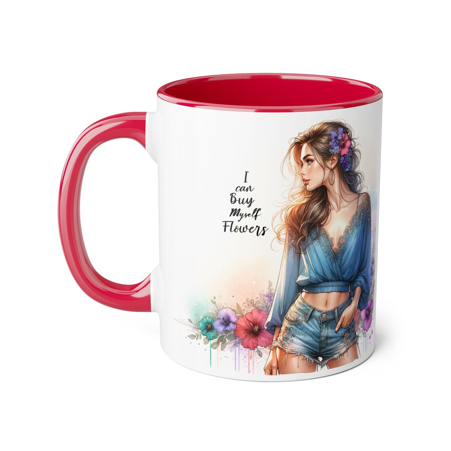 Chic Floral Accent Mug | I Can Buy My Own Flowers | Gift for Her, Coffee Cup, Art Mug, Inspirational Drinkware, Stylish Tea Mug