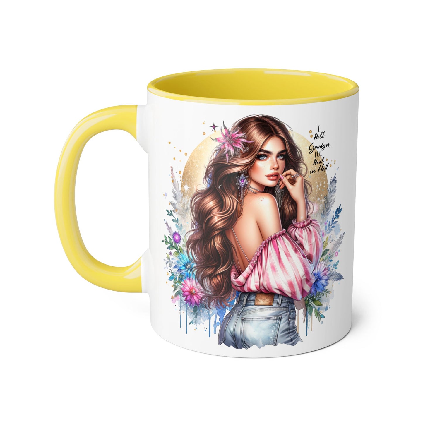 I Hold Grudges, I'll Heal in Hell Stylish Accent Mug, Floral Coffee Cup, Gift for Her, Tea Time Essentials, Boho Chic Mug, Perfect for Birthdays, Casual Everyday Use