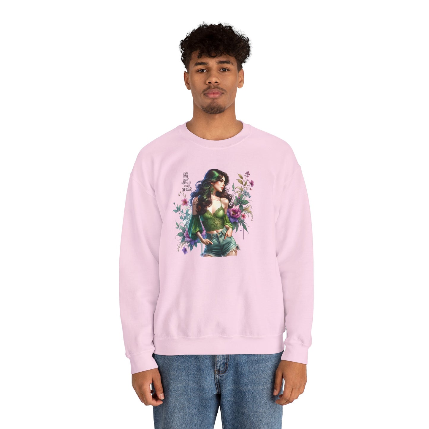 I Am My Own Happily Ever After Heroine Floral Sweatshirt | Unisex Cozy Crewneck, Gift for Her, Vintage Style, Plant Lover's Apparel, Superhero Inspired
