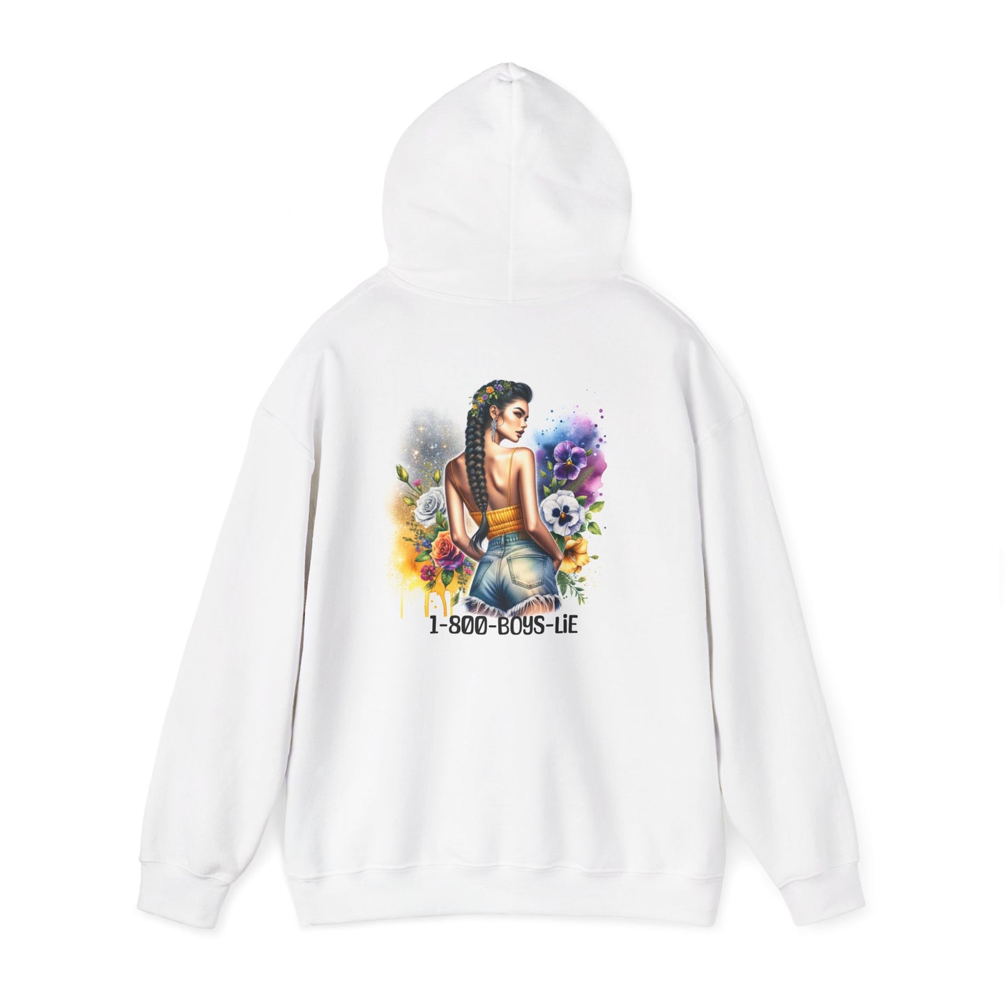 1-800-Boys-Lie Colorful Artistic Hoodie with Quote, Unisex Sweatshirt for Casual Outfits, Gift for Her, Trendy Streetwear, Bold Graphic Design