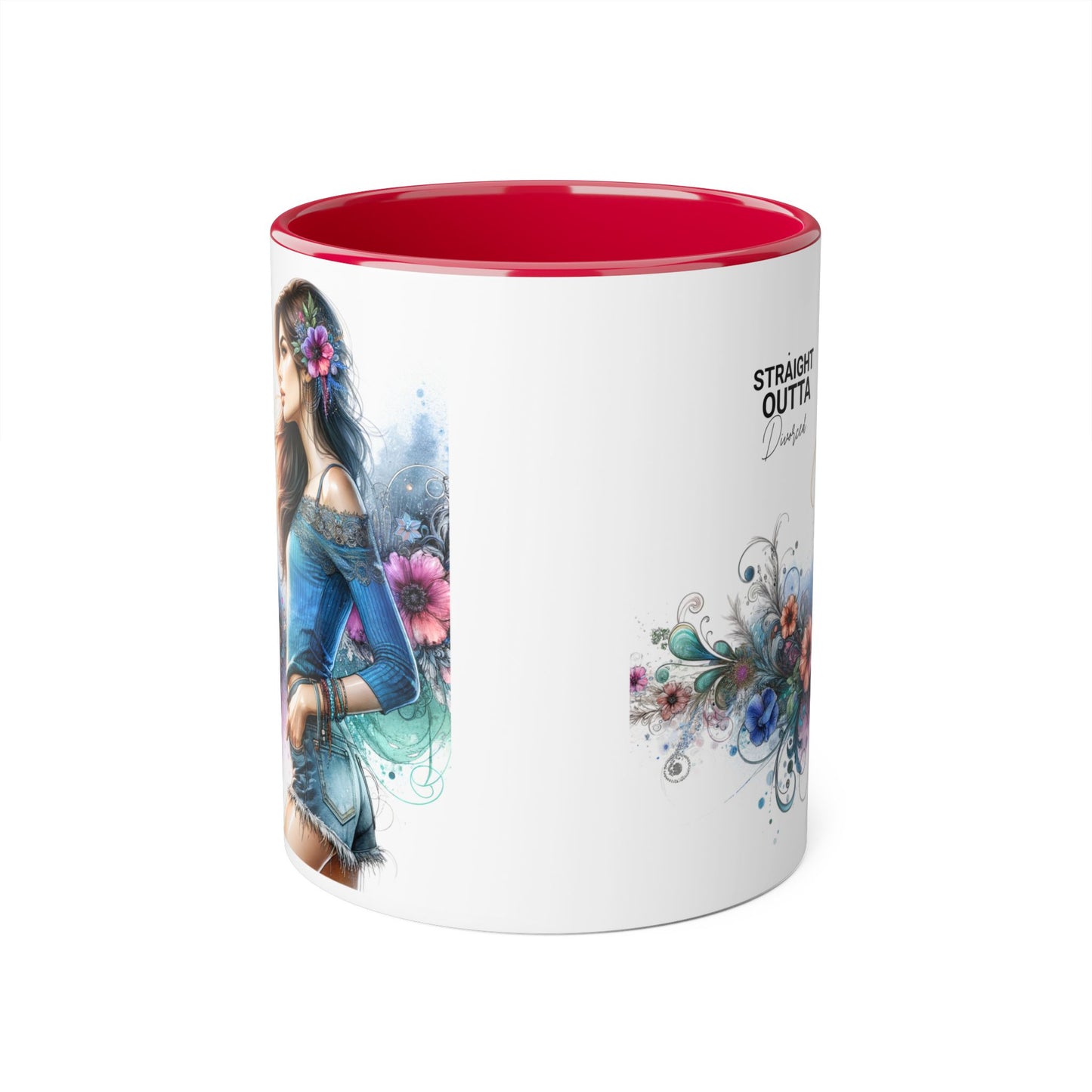 Straight Outta Divorced Humoristic Bohemian Accent Mugs with Floral Art – Trendy Coffee Cup, Gift for Friends, Decor, Home, Birthday, or Celebration