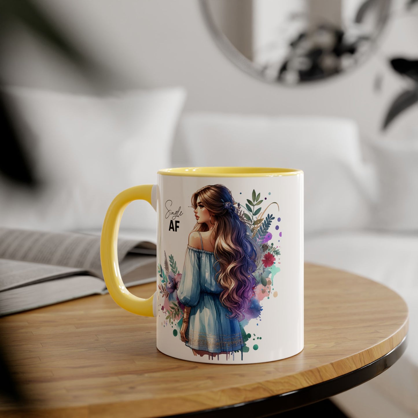 Single AF Boho Art Accent Mug, Unique Coffee Mug, Gift for Her, Floral Mug, Inspirational Mug, Perfect for Birthdays, Encouragement