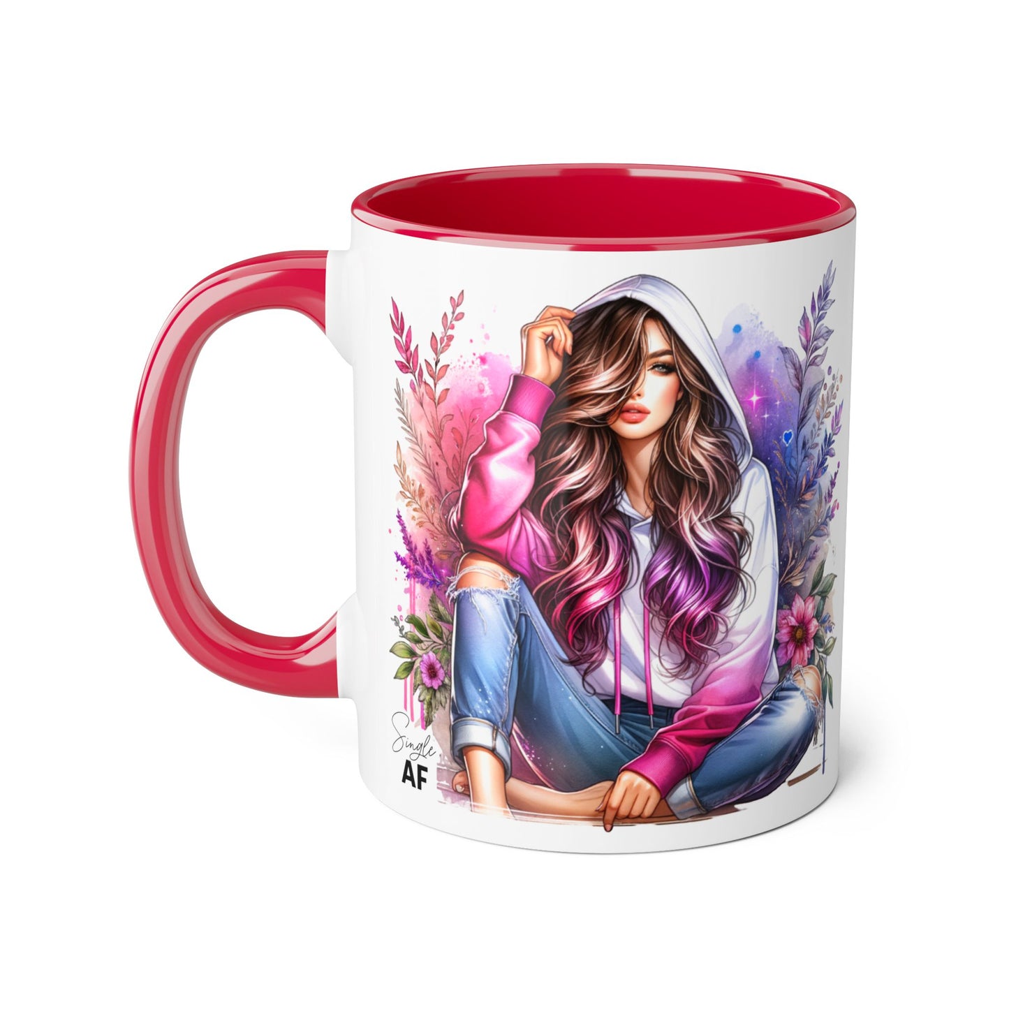 Single AF Stylish Accent Mugs for Coffee Lovers, Floral Art, Inspirational Gift, Appreciation Gift, Home Decor, Unique Mug Design