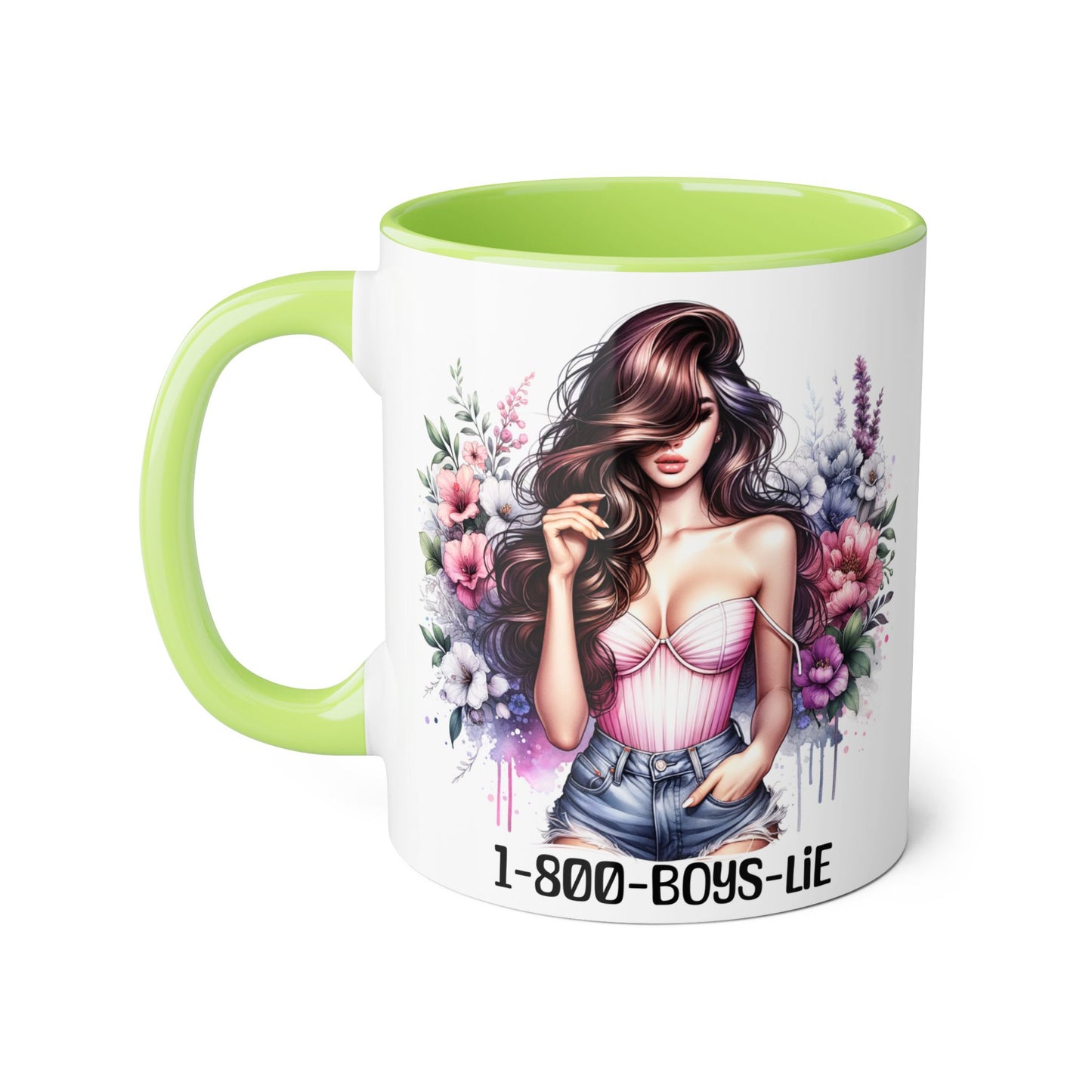 Chic Floral Coffee Mug - 1-800-BOYS-LIE, Trendy Gift for Her, Cute Floral Accent Mug, Coffee Lover's Gift, Girlfriend Mug