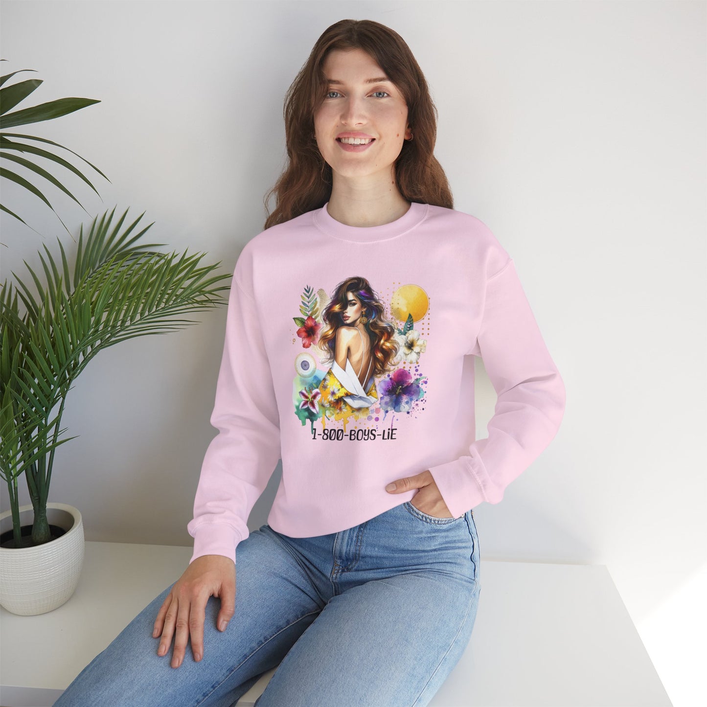 1-800-Boys-Lie Bohemian Floral Crewneck Sweatshirt, Trendy Oversized Sweater, Unique Gift for Her, Cozy Fall Apparel, Birthday & Casual Wear