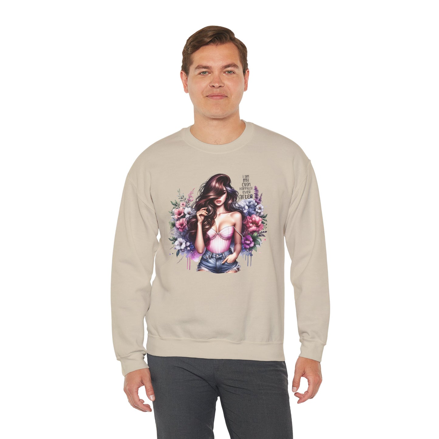 I Am My Own Happily Ever After Floral Goddess Crewneck Sweatshirt, Cozy Women's Apparel, Boho Style, Gift for Her, Trendy Sweatshirt, Chic Layering Piece