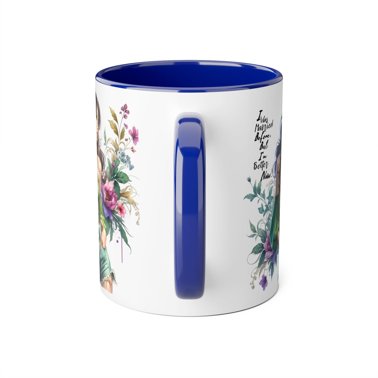 I Was Married Before But I'm Better Now Humoristic Floral Goddess Accent Mug, Inspirational Coffee Cup, Gift for Her, Boho Chic Drinkware, Unique Art Mugs, Home Decor