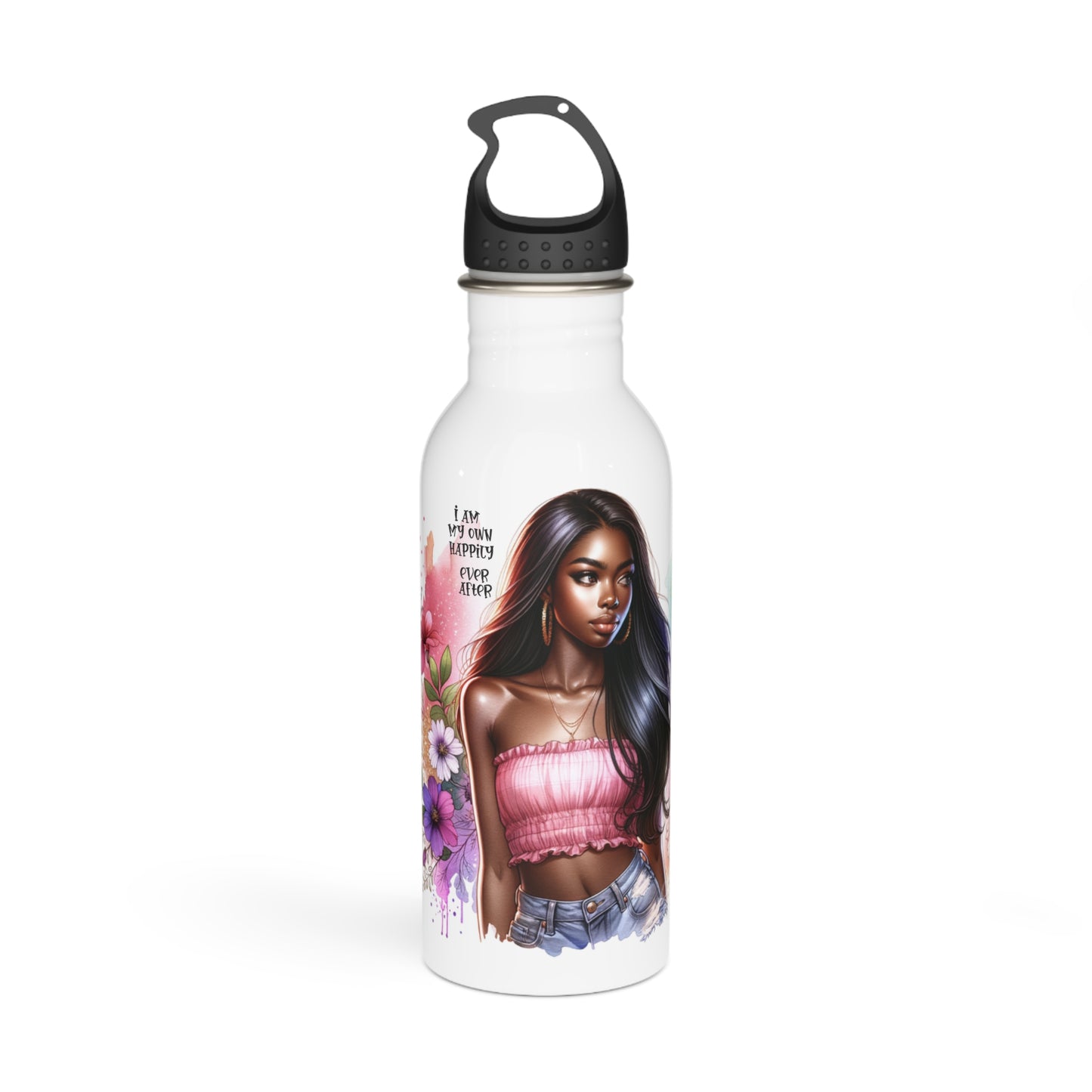 I Am My Own Happily Ever After Inspirational Floral Stainless Steel Water Bottle | Unique Artwork & Positive Quote