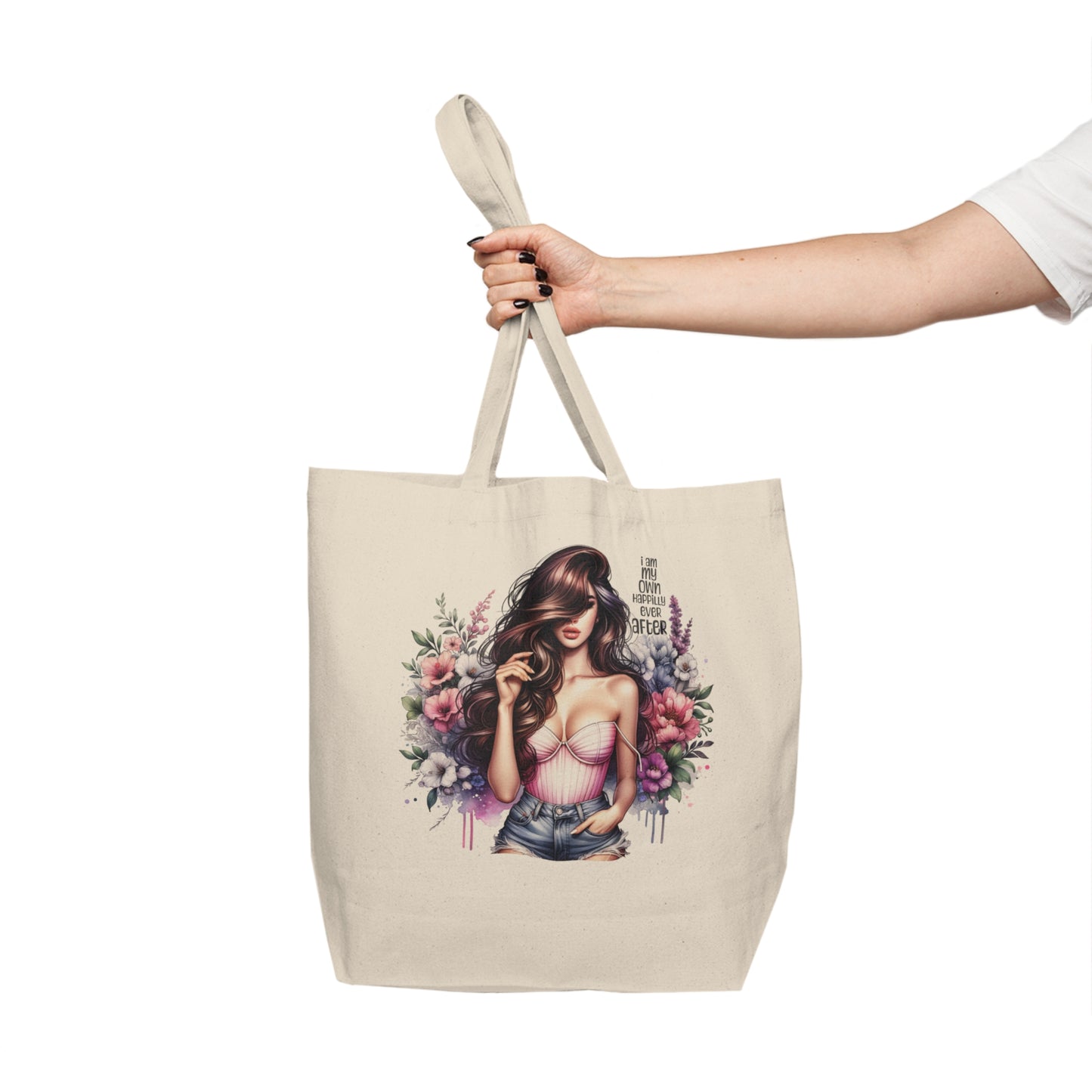 I Am My Own Happily Ever After Chic Floral Canvas Tote Bag | Stylish Shopper | Eco-Friendly Tote | Gift for Her | Summer Outing Bag | Motivational Quote