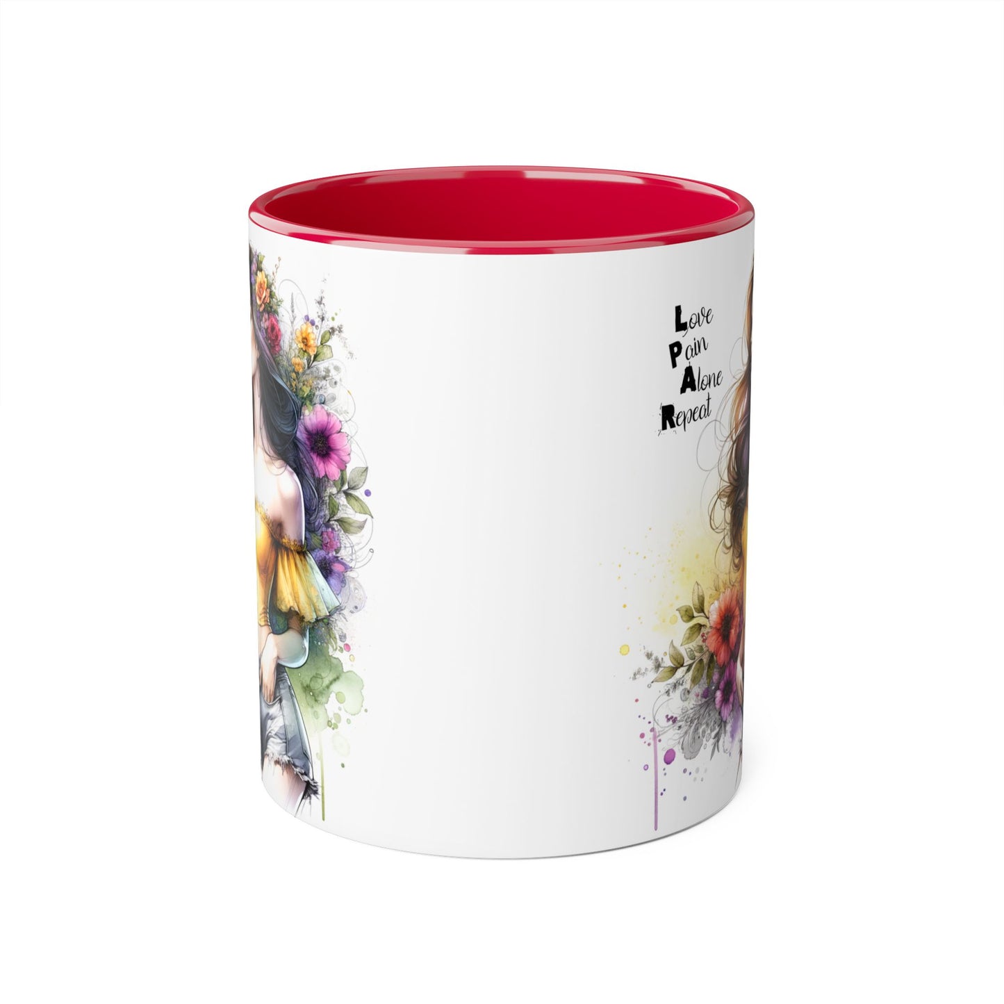 Colorful Artistic Accent Mug with Floral Design, Boho Coffee Cup, Gift for Her, Unique Tea Mug, Inspirational Quote Mug