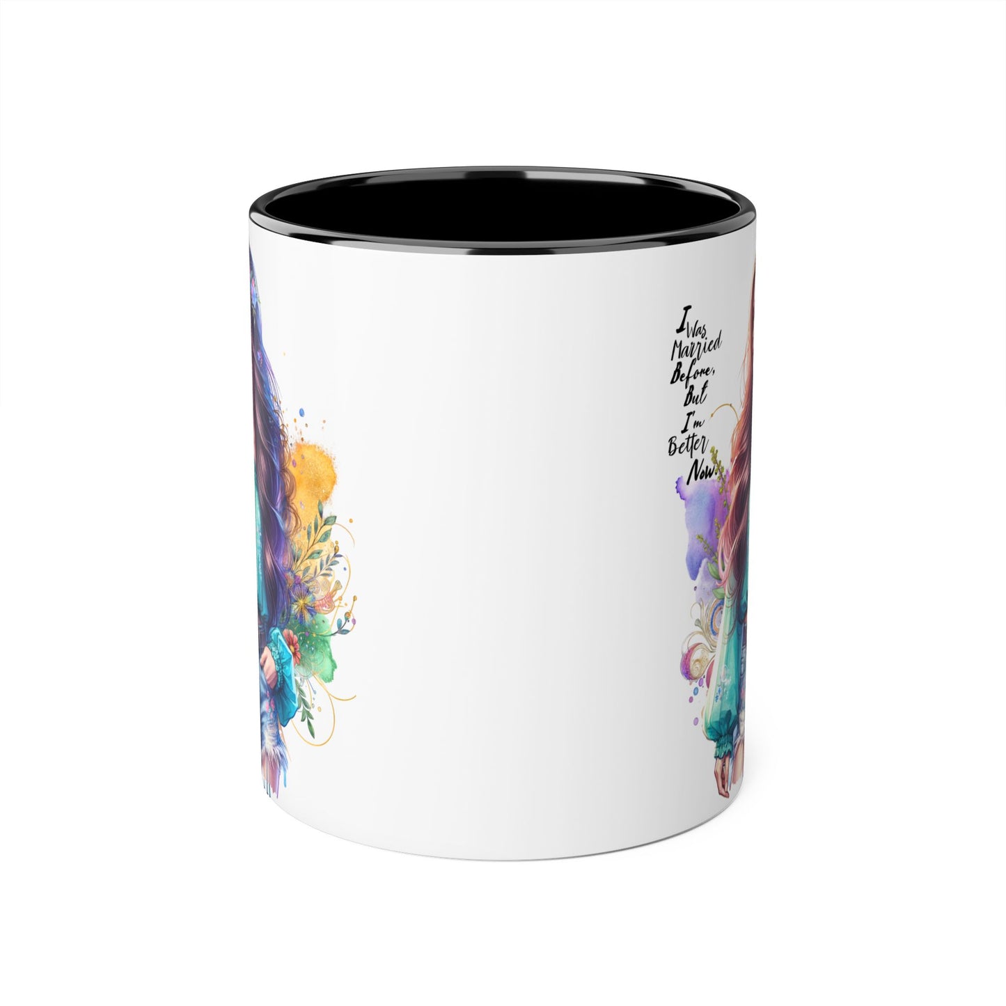 I Was Married Before But I'm Better Now Bohemian Floral Accent Mug, Inspirational Coffee Cup, Gift for Friends, Encouraging Quote, Perfect for Her, Art Lover's Mug