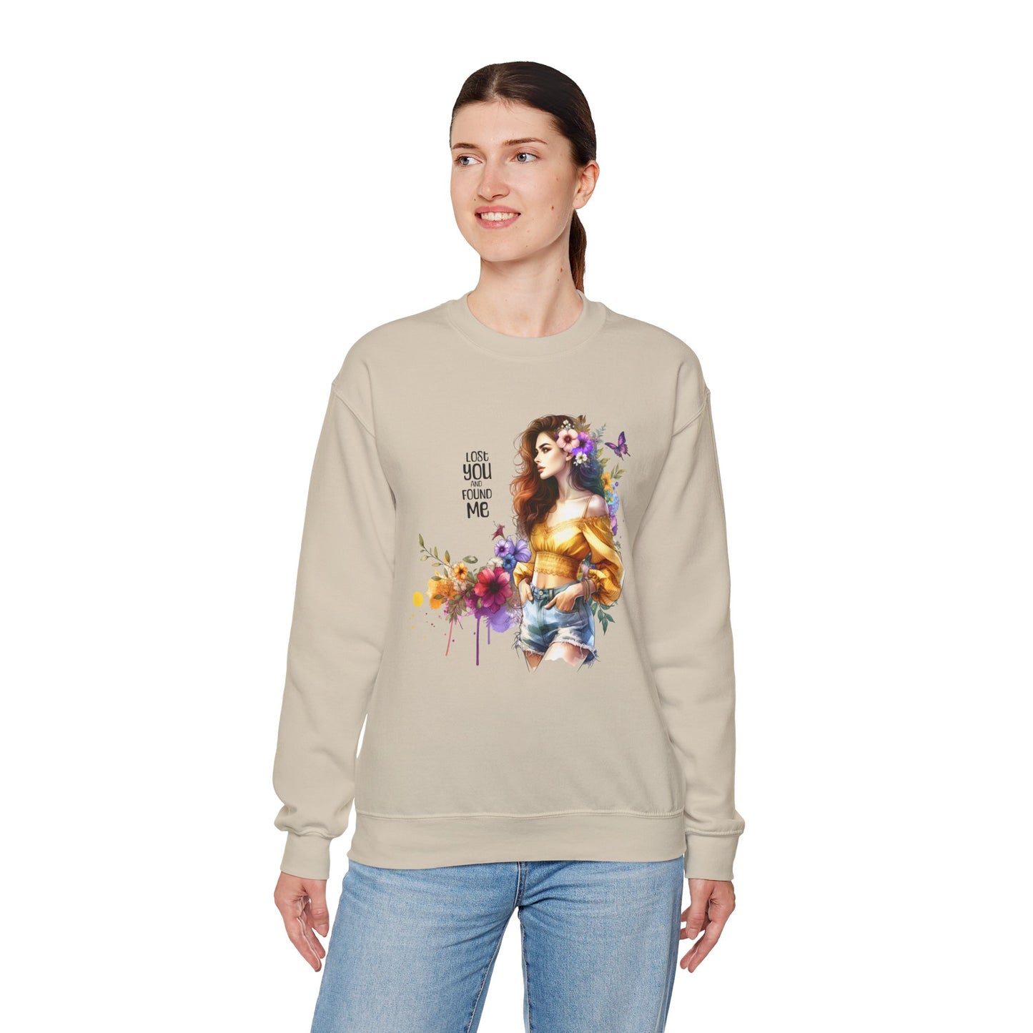 Lost You And Found Me Floral Art Crewneck Sweatshirt, Cozy Unisex Sweater, Gift for Her, Spring Fashion, Inspirational Quote Apparel