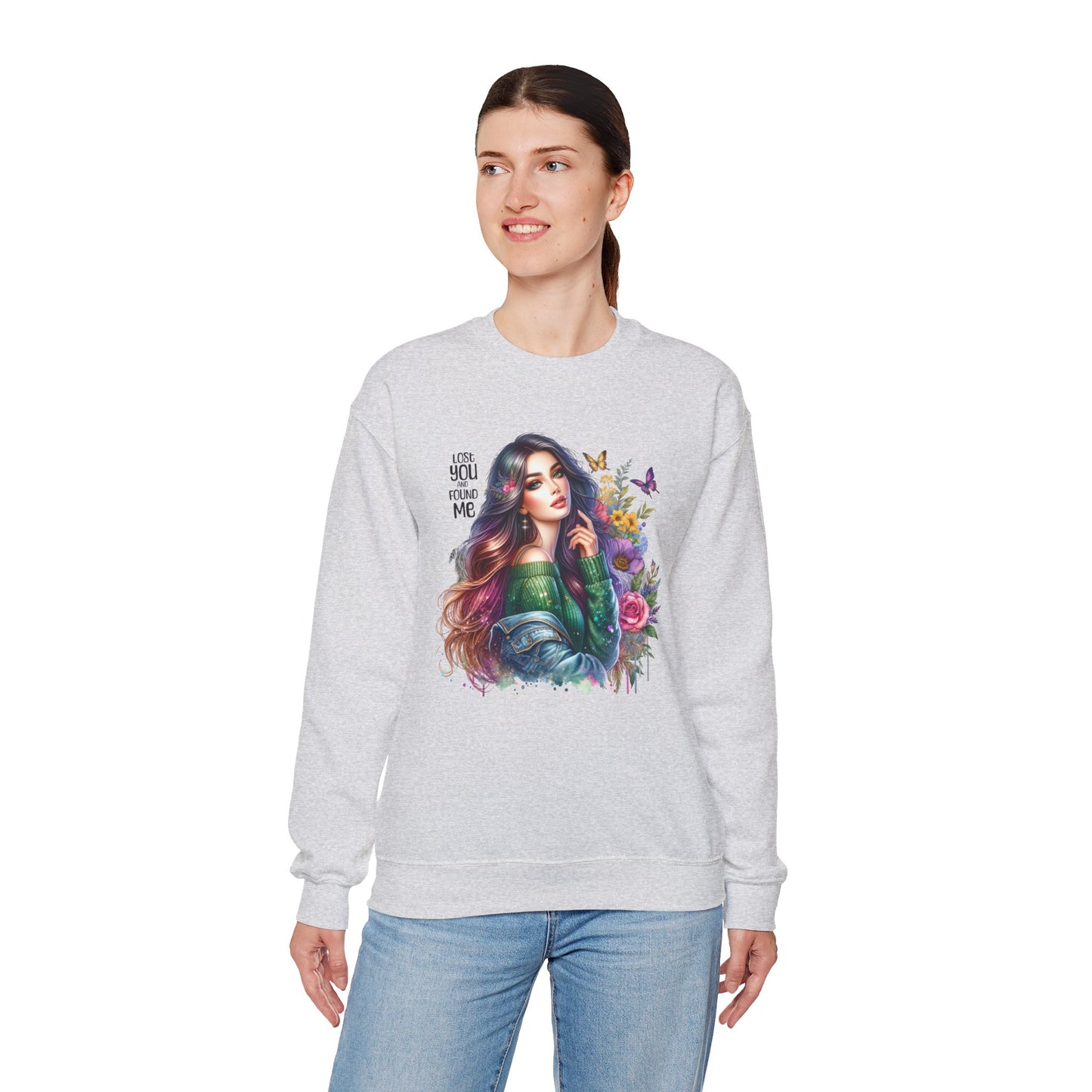 Lost You And Found Me Bohemian Floral Crewneck Sweatshirt, Cozy Graphic Sweatshirt, Gift for Her, Unique Art Pullover, Spring Fashion Crew