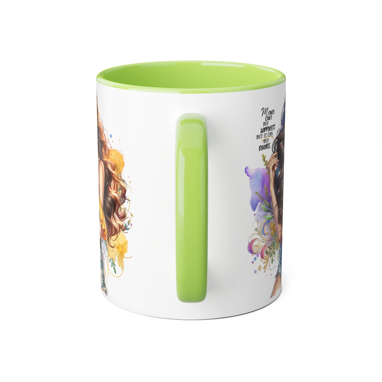 Money Can't Buy Happiness But It Can Buy Divorce Humoristic Empowering Accent Mug, Inspirational Coffee Cup, Artful Drinkware for Self-Care, Perfect Gift for Birthdays, Motivational Decor